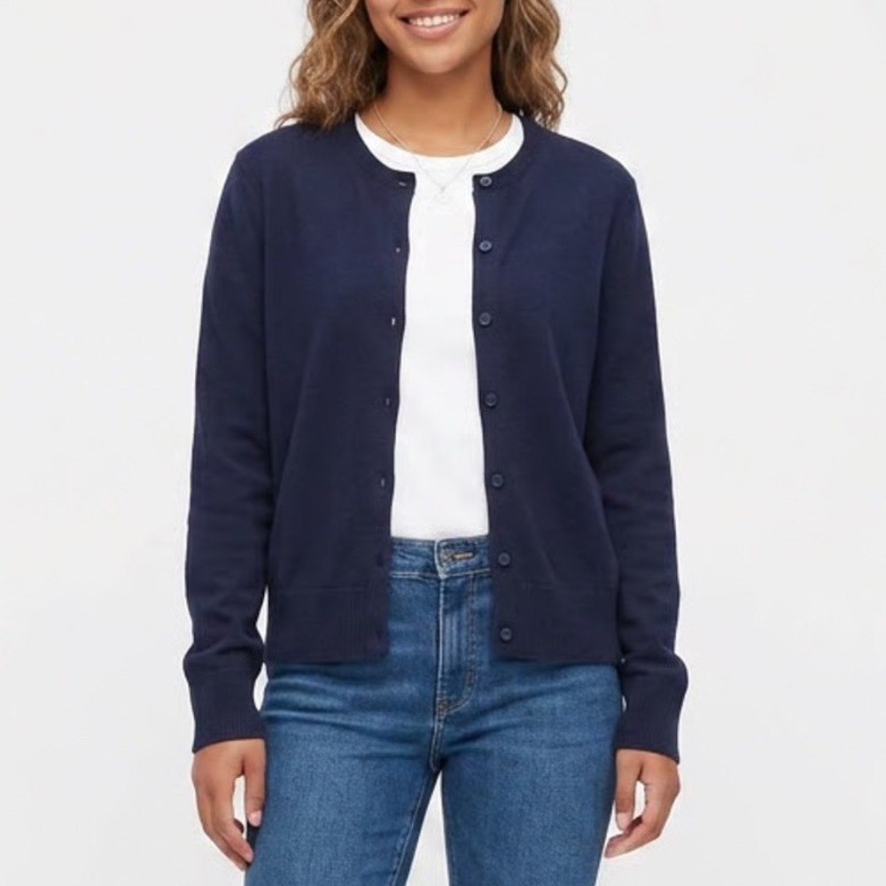 GAP Womens Navy Blue Cotton Button Front Crew Neck Cardigan Sweater XL